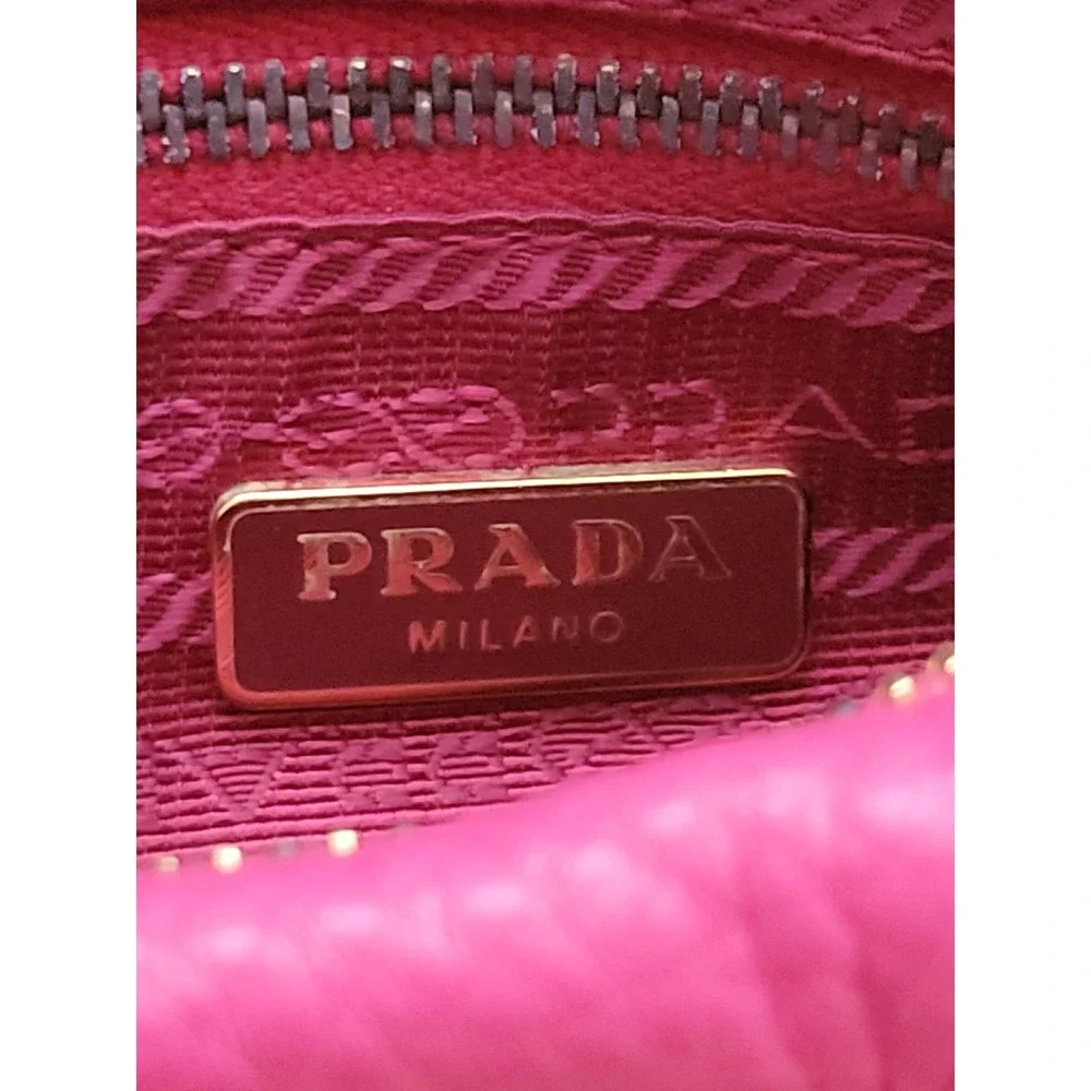 Prada Vitello Daino Peonia Pink Pebbled Leather Pleated Wristlet Clutch 1N1422